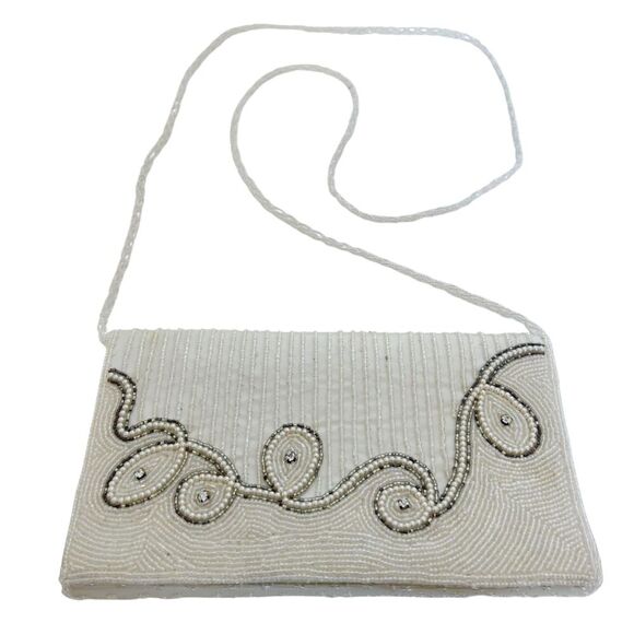 La Regale Handbags - Vintage 80s La Regale White Beaded Evening Bag Clutch Structured